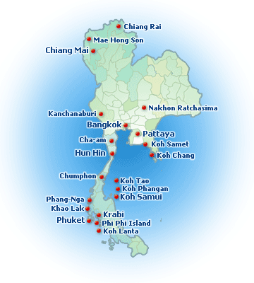 thailand map with tourist places
